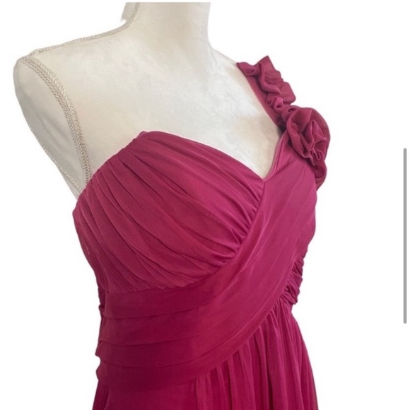 Vintage 90s Pink Chiffon One Shoulder Dress Prom Rosette Ruched Knee Length 3X - Picture 4 of 11